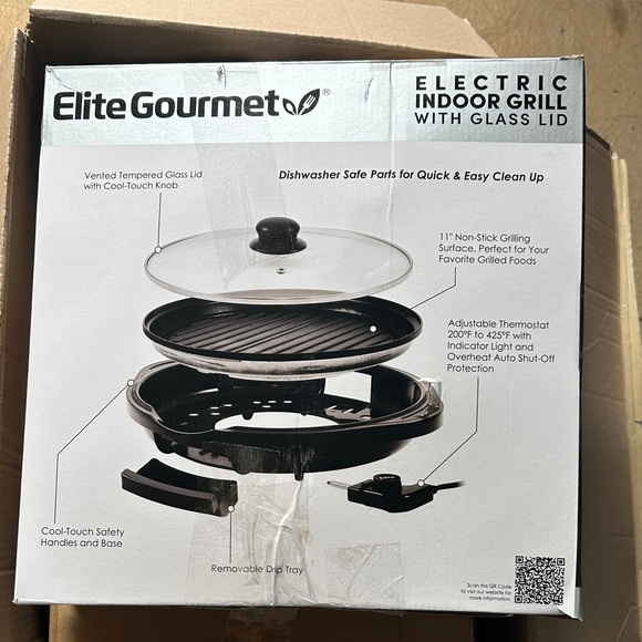 Elite Gourmet Black Indoor Grill with Glass Lid - Picture 3 of 7